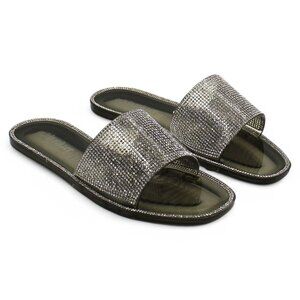 OLIVIA MILLER Womens Black Rhinestone Barleycove Round Toe Slip on